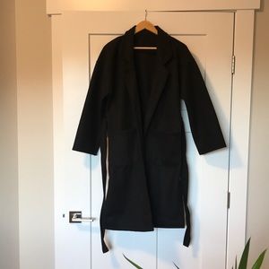 Tie front oversized black coat